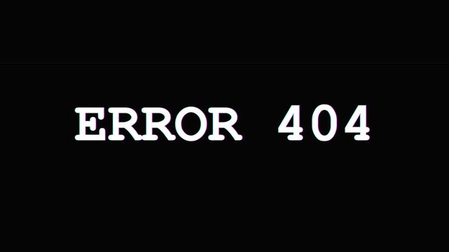 Error 404 glitch message with warning symbol and digital noise distortion on