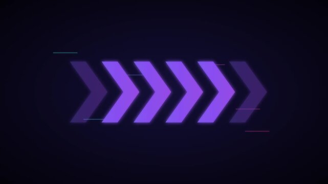 Glowing purple arrows motion graphic looping forward with digital elements in dynamic modern video footage clip
