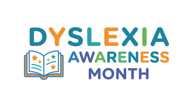Dyslexia Awareness Month text and book icon