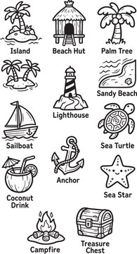 transparent background vector illustration, hand-drawn creative cozy set colorless outline cartoon icon