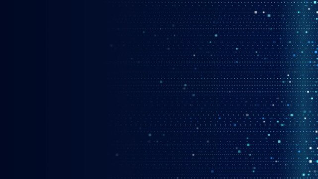 Digital data network video background featuring glowing blue pixels and tech lines in motion clip