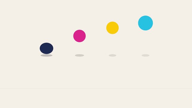 Colorful bouncing spheres moving in rhythm within digital motion graphics loop video footage