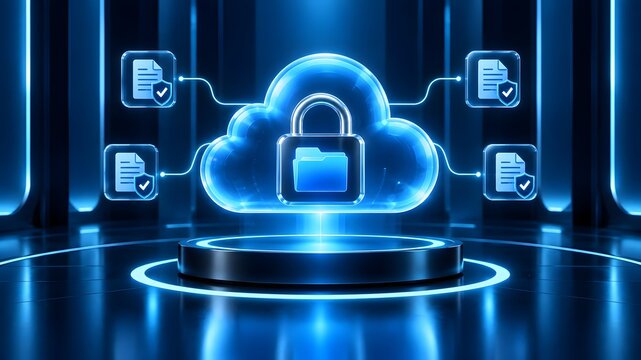 Secure cloud storage infrastructure with encrypted document management and verified digital file transfer protocols