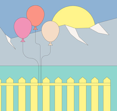 Colorful balloons hanging on a barrier for celebration