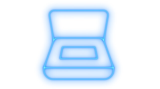 Glowing neon flatbed scanner icon isolated on transparent background. Office copier machine. Document scanning device. Digitalization sign. Hardware