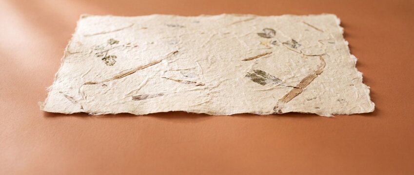 Japanese Chu Kozo Paper Sheet Texture On Ocre Terracotta