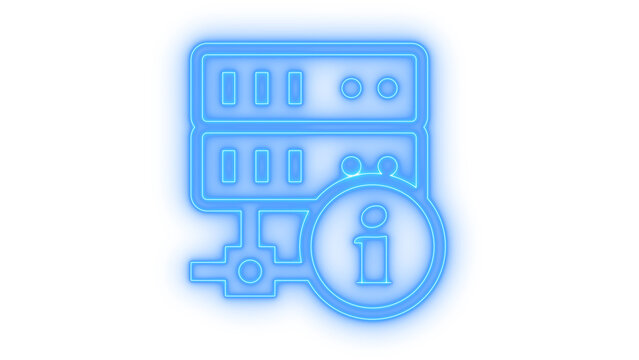 Glowing neon server information icon representing database support and data storage center isolated on transparent background for network administration vector illustration
