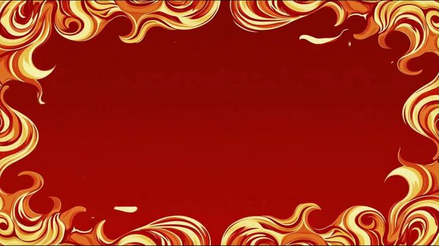 Japanese-Style Frame with Passionate Flames and Swirl Patterns, Featuring a Message Area