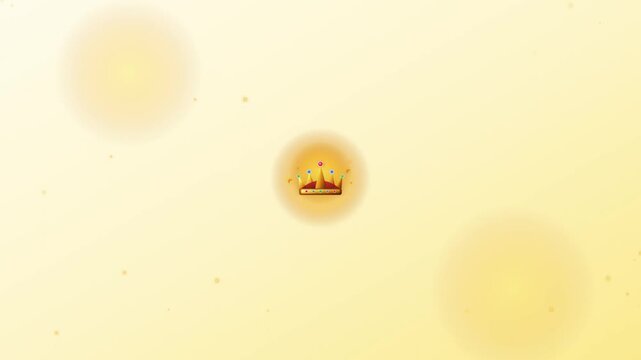 Elegant motion graphic animation featuring a golden crown and a premium label with text sovereign and pure royalty on a soft yellow bokeh background for luxury branding and celebrations.