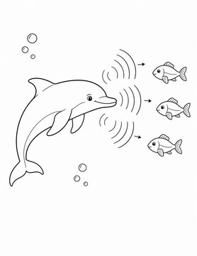 Dolphin emitting sonar waves toward fish marine biology education