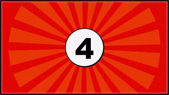 Classic countdown leader number four graphic with red sunburst background pattern