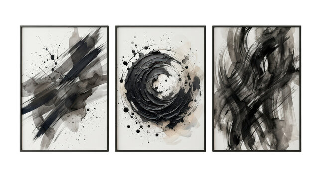 Abstract Black Ink Triptych Wall Art Print