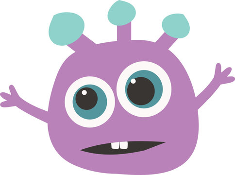 Cute two-eyed monster illustration with two tiny teeth