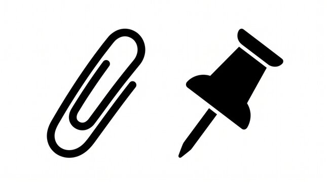 Stationery silhouette icon with a metal paper and a push pin