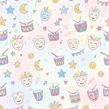 Hand drawn doodle pattern with carnival elements carnival seamless festival celebration