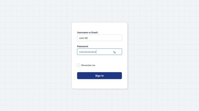 password box User Interface for Website Login Page with Username and Password