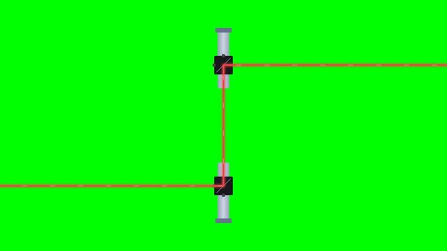 Optical Beam-Steering Periscope Assembly with Red Laser Path and Dual Mirror Mounts Line Art
