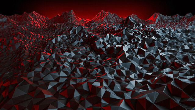 Abstract low poly terrain with red glow
