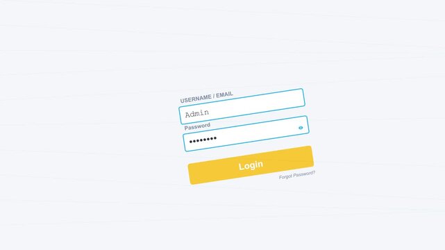 Password box user interface animation of admin login with username and masked