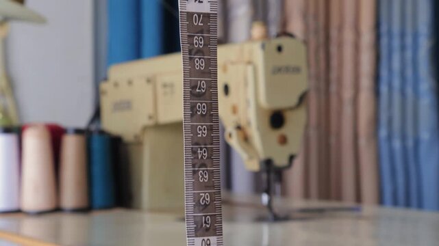 Tailor&rsquo;s Measuring Tape Blowing in the Wind at a Tailoring Shop