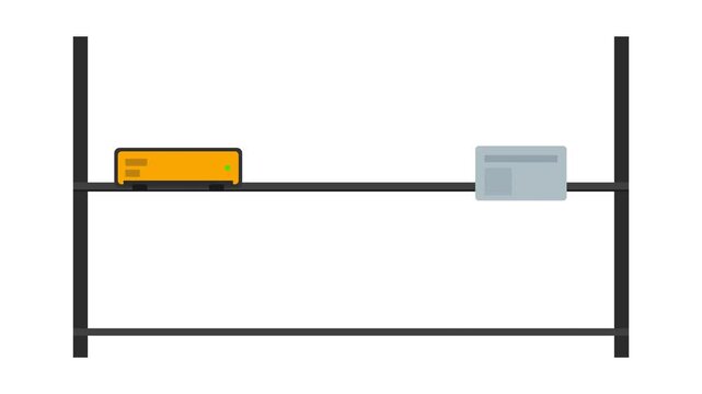 Automated Robotic Storage Racking Shuttle Motion Graphic Safety Yellow Charcoal Warehouse Logistics