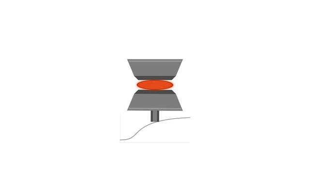 Automated Rubber Vulcanization Moving Die Rheometer Chamber with Incandescent Orange Specimen and Real-Time Cure Curve