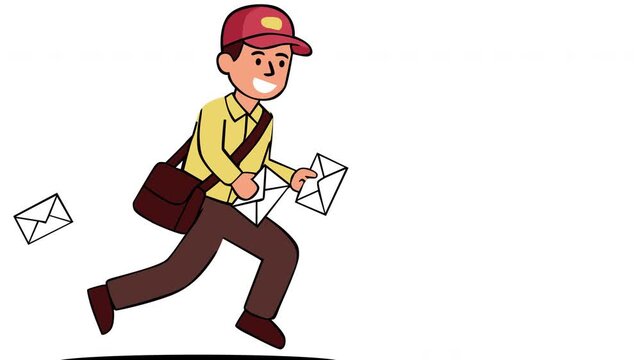 Animated postal courier running with letters and a mail bag, perfect for World Post Day, delivery service, postal campaigns, logistics videos
