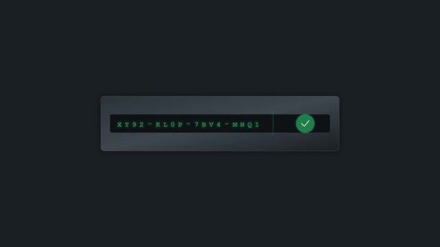 Software License API Key Verification Token Motion Graphic with Emerald Green Laser Scan