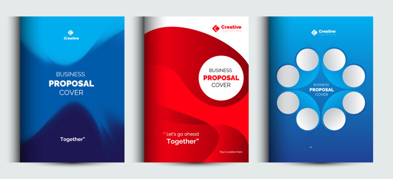 Creative business proposal document cover templates featuring circular design elements and gradients