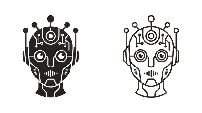 Futuristic robot faces with circuit designs