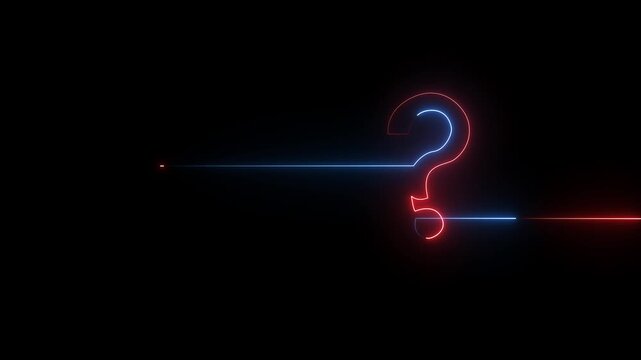 Neon question mark glowing sign animation, abstract digital concept of inquiry and problem solving on black background