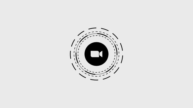 Zoom meeting video icon flat design on animated background with concentric rotating rings.