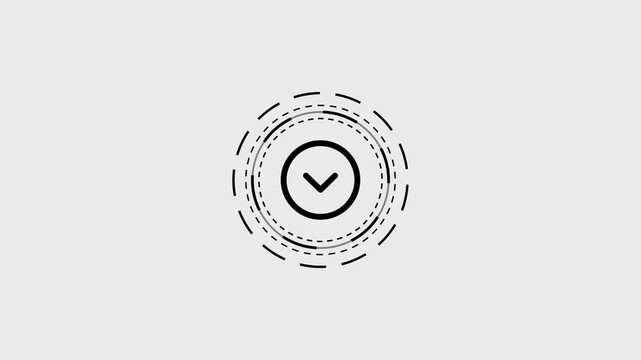 Abstract circular motion graphic featuring downward arrow icon against minimalist background.
