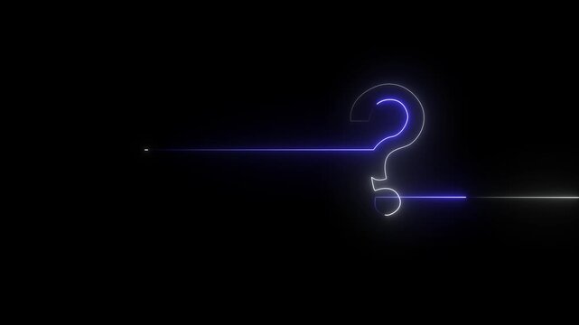Neon question mark pulsing light animation on black background, for faq and, problem solving concepts glowing