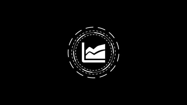 Business growth graph icon rotates within hud circle on black background dynamic footage.