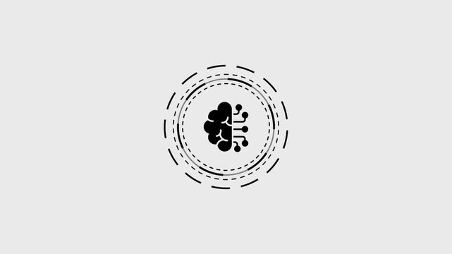 Artificial intelligence digital brain icon rotating in circle on white background animation.