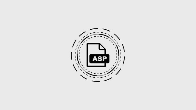 Asp file extension icon in black dashed circles on light background dynamic graphic.