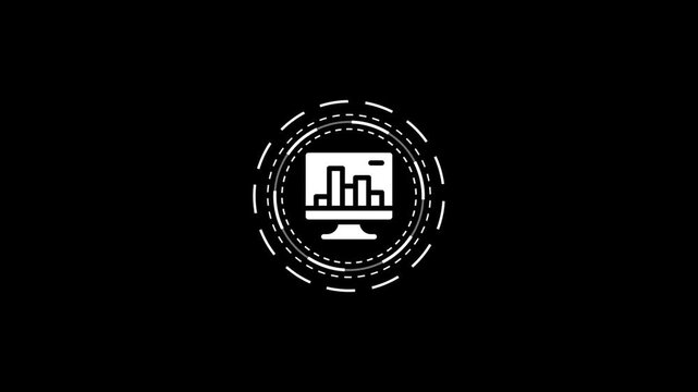 Abstract loading circle with data graph inside on black background motion graphic.
