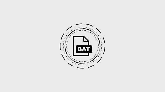 Bat file icon animation rotating in dashed circle on white background for web development.