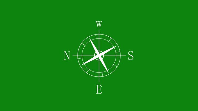 Minimalist white compass drawing dynamic motion graphic element on green screen background.