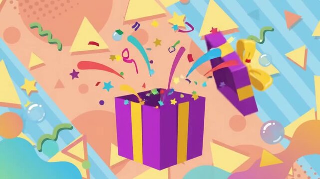Purple gift box opening with welcome lets get started text reveal
