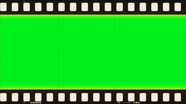 Vintage film strip frame border with green screen chroma key background