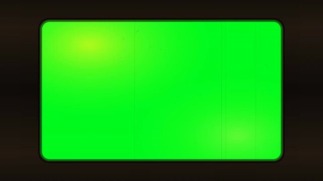 Rounded rectangular vintage film frame monitor with green screen chroma key