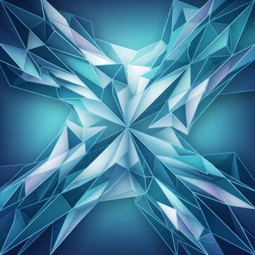 Blue geometric crystal shape with sharp edges and faceted structure geometric abstract structure