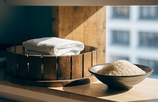 餅作りの準備として置かれた木製せいろと蒸し布
