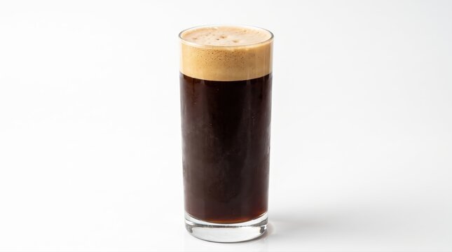 Glass of cold nitro cold brew coffee with thick creamy brown foam