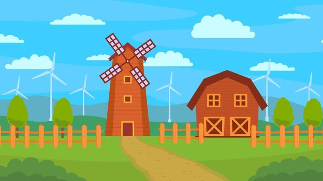 rural landscape with windmill