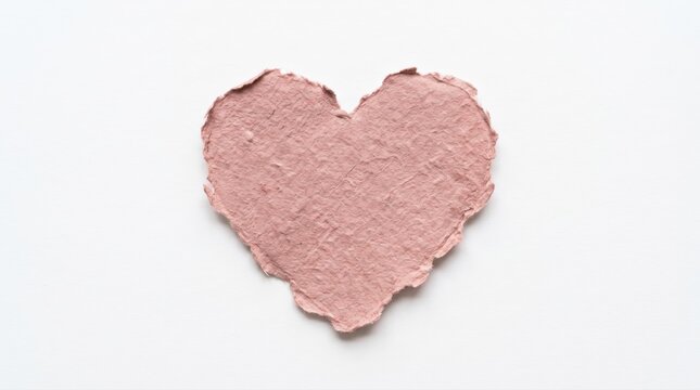 Pink heart shape made from torn recycled paper texture