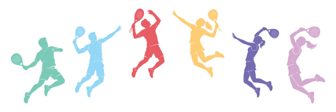 padel player colorful silhouette poses