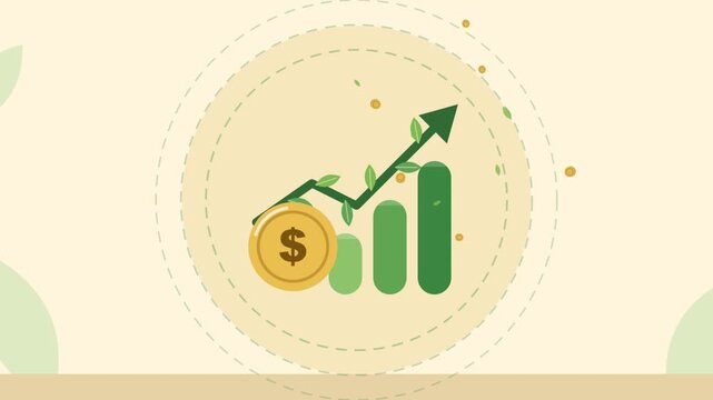 Sustainable Financial Growth Concept: Upward Trend Chart with Money Coin and Growing Plant Stem for Business Success